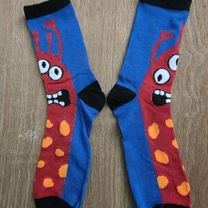 Blue & Red Novelty Monster Crew Socks - Fun Pattern